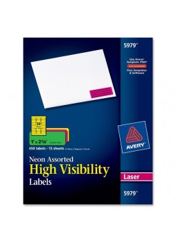 Label, 1" Width x 2.62" Length - 30/Sheet - Rectangle - Laser - Assorted - 450 / Pack - ave5979